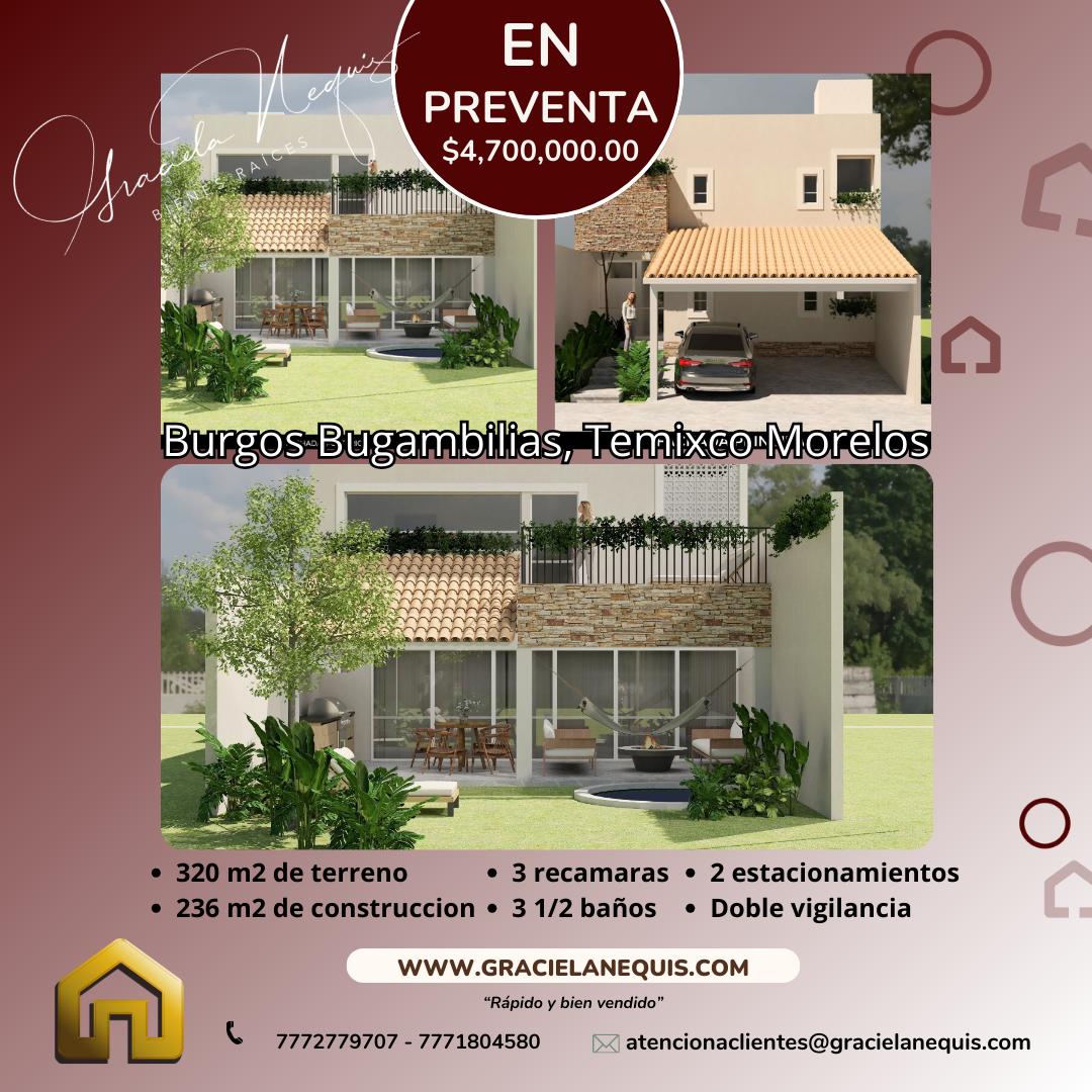 Casa de 236 m2 en Burgos Bugambilias, Temixco; Morelos. Cod. 223